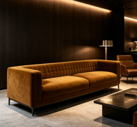 Canapé Chesterfield moderne à trois places en tissu avec pieds en bois, meubles de salon confortables et luxueux