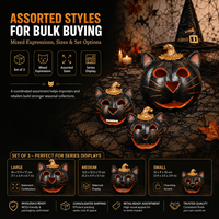 Lot de Décorations d'Halloween en Gros : Lanterne Citrouille et Porte-Bougie Chat Noir pour Table