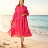 Robe longue maxi élégante en coton à manches longues bouffantes et à volants pour femme, grande taille, vente en gros