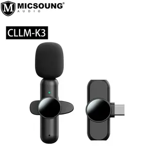 CLLM-K3 bir sürükle iki kablosuz yaka mikrofonu Video canlı kayıt Mic akıllı gürültü azaltma yaka mikrofonu