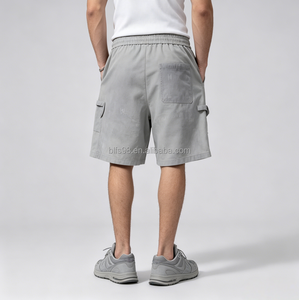 Pantalones Cortos Cargo Grises para Hombre, Cintura Elástica, Tela Oxford Transpirable, Estilo Casual, Largo Bermuda, con Bolsillos - Product Image 1