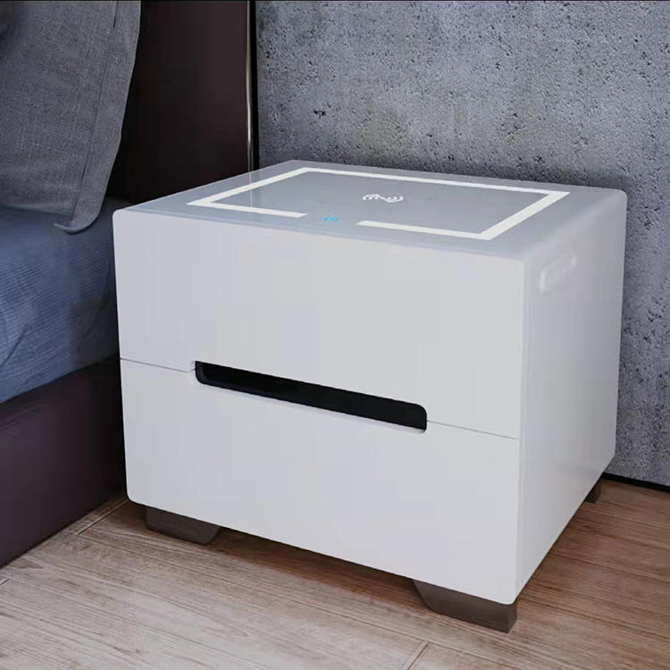 2 tiroirs, lumières blanches/noires, chargement sans fil + USB