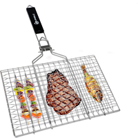 Panier de barbecue en acier inoxydable argenté de grande taille, avec poignée amovible, étanche, pour extérieur, pliable, de la marque Breznoa Factory Direct