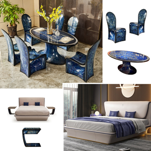 Collection de canapés et causeuses de luxe haut de gamme style <span class=keywords><strong>Bugatti</strong></span>, en cuir bleu profond et crème, mobilier sur mesure complet pour toute la maison - Product Image 6