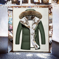 Veste longue matelassée verte pour homme avec capuche en fourrure, coupe-vent, manteau d'hiver décontracté, rembourrage épais en polyester, fermeture éclair