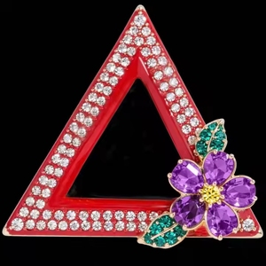 Đẹp sorority Violet hoa DST thư Rhinestone đồ trang sức Trâm tím hoa tam giác bezel ve áo Pin - Product Image 3