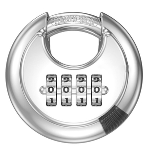 <span class=keywords><strong>Cadenas</strong></span> de sécurité en alliage d'acier argenté à combinaison à 4 chiffres maître serrure à disque de forme ronde pour verrouiller les portes fenêtres sacs coffre - Product Image 4