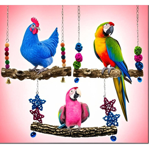 Eco-friendly pappagallo gabbia sospesa in legno interattivo ponte sospeso altalena con catena di metallo per il movimento degli uccelli - Product Image 3