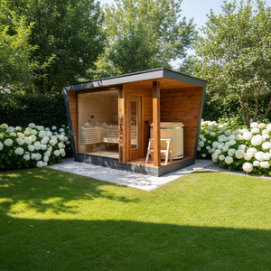 Sauna extérieur moderne en cèdre rouge électrique avec bain de vapeur et bain froid pour 4 personnes - Product Image 2