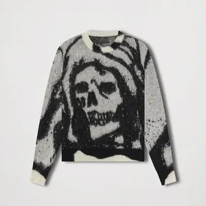 Custom skull pattern pullovers jumper cashmere hand made shetland angora alpaca merino wool men fashion sweater