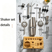 Ensemble de 24 shakers carrés en métal à deux couches - Coffret cadeau d'alcool premium à plusieurs niveaux pour bar avec support en bambou