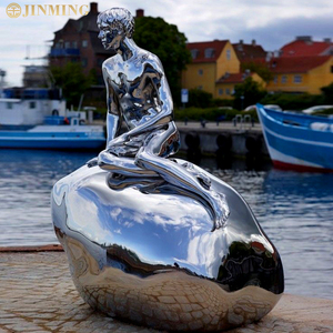 Tác phẩm điêu khắc hình kim loại được đánh bóng gương ngoài trời, tượng Nàng Tiên Cá và đồ trang trí điêu khắc nàng tiên cá bằng thép không gỉ tùy chỉnh - Product Image 4