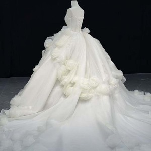 Vestido de Novia Jancember Hz035, Precioso Vestido de Tul Blanco sin Tirantes, Estilo Bustier Recto, Asimétrico, con Cascada de Rosetas 3D - Product Image 6