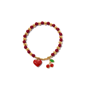 Fashion Beaded <b>Bracelet</b> <b>Red</b> Gold Plated 316L Stainless Steel Cherry Heart Charm Women's Jewelry - Product Image 2
