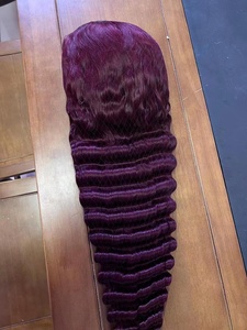 Amara-Peluca de cabello <span class=keywords><strong>humano</strong></span> brasileño con ondas profundas, 99j, burgundy, encaje transparente, barata, envío gratis - Product Image 3