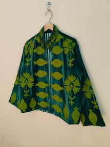 <b>Velvet</b> Suzani Embroidered Jacket Handmade Green Folk Art <b>Coat</b> Boho Ethnic Statement Jacket for <b>Women</b> - Product Image 4