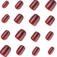 24 faux ongles autocollants couleur unie 4493 – Rose et marron à motif floral, forme carrée, pour festivals et usage quotidien