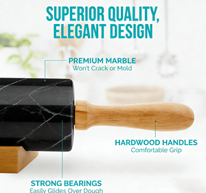 Rouleau à pâtisserie en marbre personnalisé avec manche et support en bois de hêtre - Product Image 2