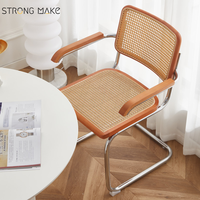 Fauteuil d'appoint moderne en bois style Mid-Century pour restaurant, café, avec dossier en rotin tressé, pour salle à manger