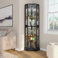 Vitrine d'angle rustique en bois et verre éclairée, vitrine haute pour objets de collection, figurines et loisirs créatifs