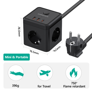 Multiprise Cube norme européenne 10A 5m avec 3 prises CA et 2 ports USB-A et 1 port USB-C – Prise électrique durable - Product Image 5