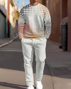 Tuta Casual da Uomo in 2 Pezzi, Set Trendy con <span class=keywords><strong>Felpa</strong></span> Stampata a Maniche Lunghe e Pantaloni con Coulisse per Sport Quotidiani e Attività all'Aperto - Product Image 5