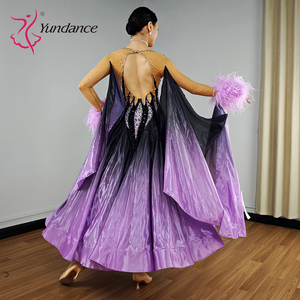 B-25140 <span class=keywords><strong>yundance</strong></span> của phụ nữ trữ tình phòng khiêu vũ Waltz trang phục khiêu vũ màu đen tím Ombre satin chiffon Spandex/Polyester Người lớn Dresses - Product Image 3