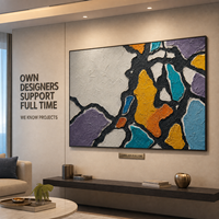 Peinture à l'huile texturée en bas-relief avec fragments de vitraux colorés, cadre doré, art mural pour hall d'hôtel, réception, personnalisable, vente en gros, OEM