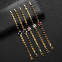 Pulsera Cubana Ajustable con Circonitas Cuadradas Geométricas Multicolor, Accesorios de Hip Hop y Rap, Directo de Fábrica