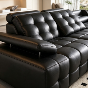 Sofá Seccional Moderno en Forma de L de Cuero Sintético Negro con Respaldo Acolchado y Brazos Acolchados para Sala de Estar - Product Image 4