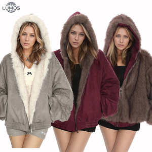Abrigo de Piel Sintética de Doble Cara para Mujer, con Capucha y Cremallera, Grueso, Térmico, Resistente al Viento, Reversible, Informal, OEM - Product Image 1