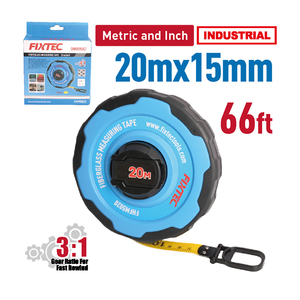FIXTEC เทปวัดระยะแบบฟิเบอร์กลาส รุ่น FHFM5020/FH อัตราทดเกียร์ 3:1 สำหรับการม้วนกลับเร็ว ความยาว 20 ม./30 ม./50 ม. พร้อมสเกลวัดแบบเมตริกและนิ้ว - Product Image 1