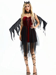 Costume d'Halloween pour adulte 2025, style gothique sombre, <span class=keywords><strong>sexy</strong></span>, ange, diable, <span class=keywords><strong>vampire</strong></span>, sorcière, robe de fête - Product Image 5