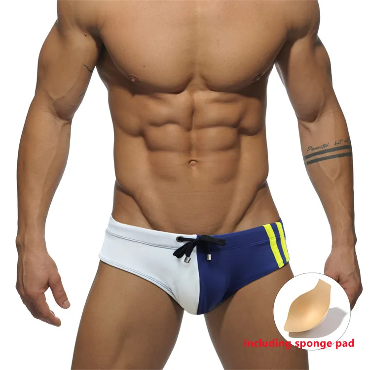 Sports Style Close-fitting Swimming Trunks with Cups Swim Triangle Shorts Padded Beach Briefs For Men
