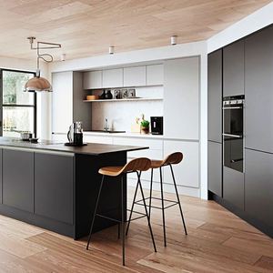 Ensemble d'armoires de cuisine sans poignées, complet, panneau en MDF, bois mat, évier en acier inoxydable, style moderne - Product Image 5