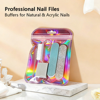 Kit de manucure jetable 5-en-1 scintillant : mini-limes à ongles, brosse à ongles, repousse-cuticules, limes à ongles en forme de cœur