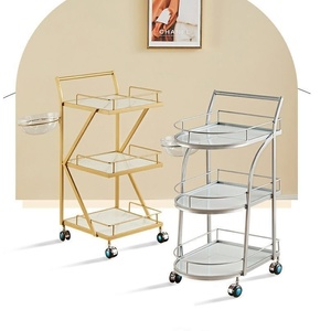 Carrito de manicura dorado carrito de peluquero rodante con ruedas MARCO DE Metal muebles impermeables de alta calidad carrito de Salón al por mayor - Product Image 3