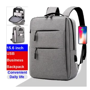 Tas Ransel USB, Ransel Laptop Nilon Mochila Anti Air 15.6 Inci, Tas Komputer Sekolah Pria Kustom