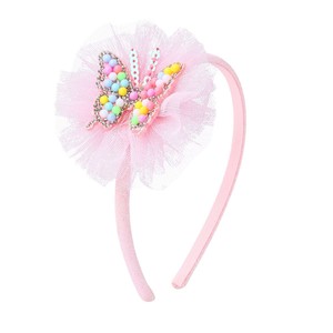 Diadema de mariposa de tul rosa para niños, con cuentas coloridas y diamantes de imitación, aro para el pelo de princesa, accesorios dulces para el cabello de niños para actuaciones - Product Image 3