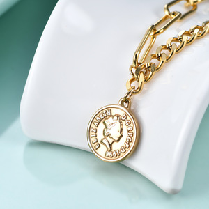 Collar con colgante de moneda redonda de 7 mm de acero inoxidable 304 con cierre OT minimalista europeo americano para mujer - Product Image 3