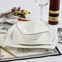 Service de table en porcelaine fine, assiette carrée blanche en forme de pétale, assiette à salade à bord argenté, bol, vaisselle de luxe pour hôtel, restaurant, maison