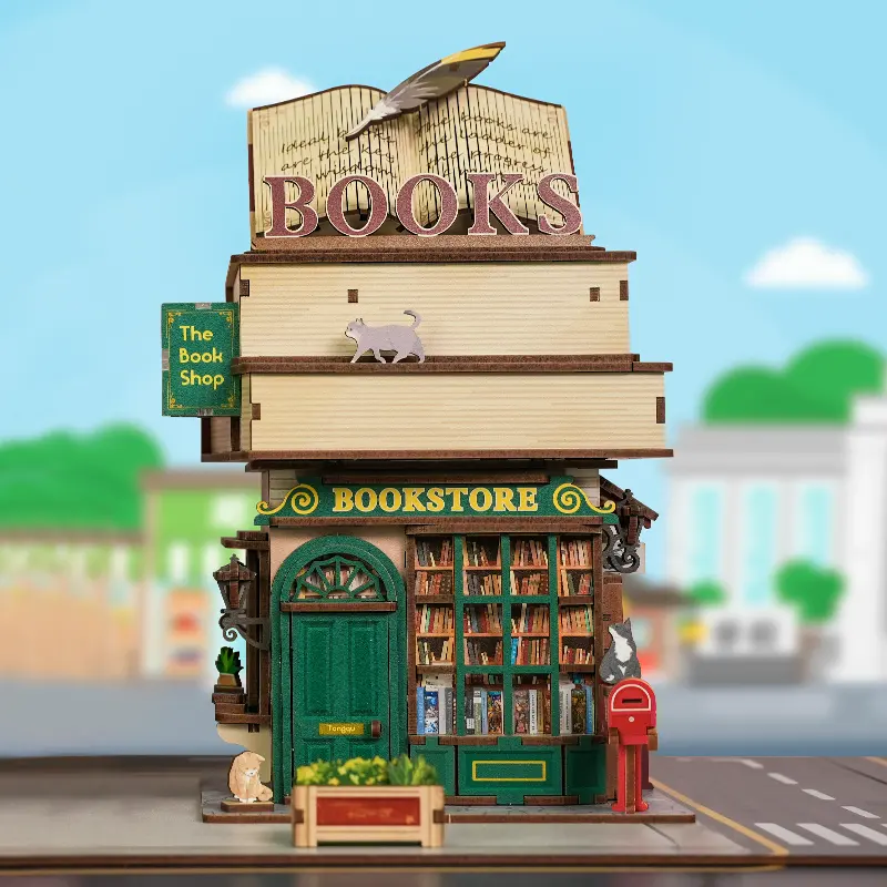 TonecheerTime BookstoreモデルドールハウスDIYビルディングゲームキッズ3Dパズルウッド