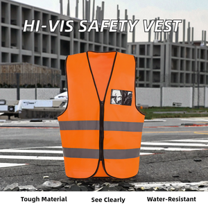 Gilet de sécurité personnalisé de haute qualité, conforme à la norme ANSI classe 1, réfléchissant, orange, imperméable, en polyester, avec poches, pour les travaux de construction - Product Image 3