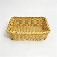 Grand panier de drainage rectangulaire jaune en rotin PP tressé à la main, écologique et alimentaire, pour fruits, légumes et pain