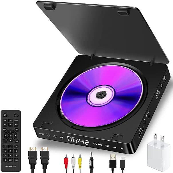 High-Definition Portable DVD Player Disc Player VCD Player Mini CD Player LCD Display Remote Control Pulg-in Power for Home Use
