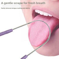 Grattoir à langue en acier inoxydable en forme de U avec manche en plastique pour le nettoyage de la langue et l'haleine fraîche, soins bucco-dentaires