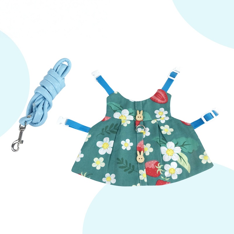 Ensemble harnais et laisse à motif de fleurs vertes