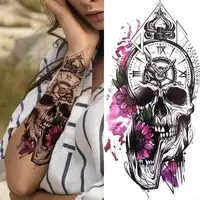 Dieren Tijdelijke Tatoeages Voor Vrouwen Mannen Half Arm Mouw, 3D Grote Tribal Tijger Leeuw Death Skull Sexy Tattoo Stickers
