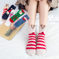 Chaussettes en polaire corail de Noël pour femmes, épaisses et chaudes, en tissu éponge, en polaire bouclée, chaussettes de nuit en polaire mi-longues