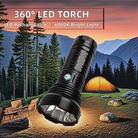 Lampe de poche LED super lumineuse 360 torche de projecteur puissante avec batterie Cob rechargeable étanche et IP65 pour le camping